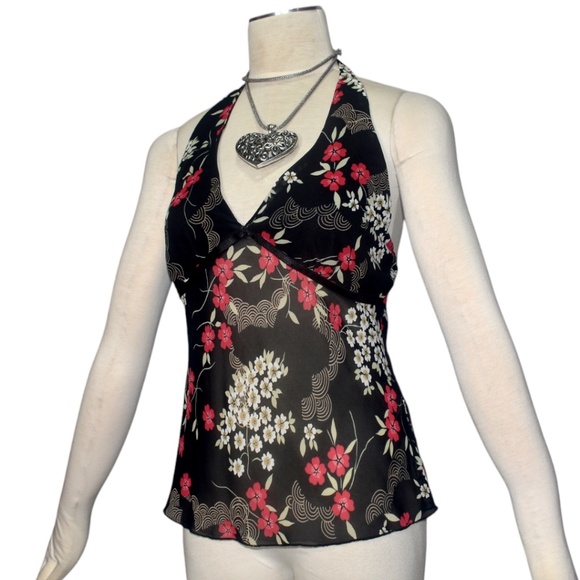Vintage Y2k Floral Print Halter Top Pia M L - Picture 2 of 5
